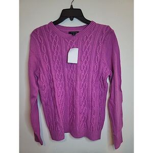 Lands' End Drifter Women's V Neck Chunky Cableknit Sweater Purple Size S/P (6-8)